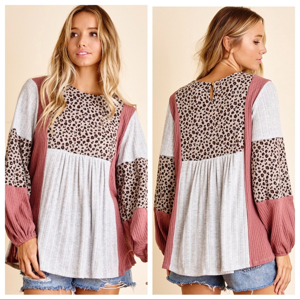 Contrasting Color Block Details Babydoll Top - Picture 5 of 7